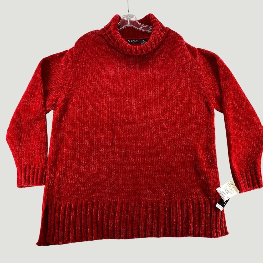 Red Chenille Turtleneck Sweater Womens Plus Size 1X Cozy Soft Knit NWT